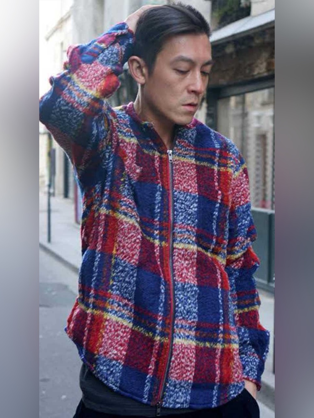 CLOT Apparel Sherpa Fleece Jacket Full Zip Small S Edison Chen Red Blue Plaid